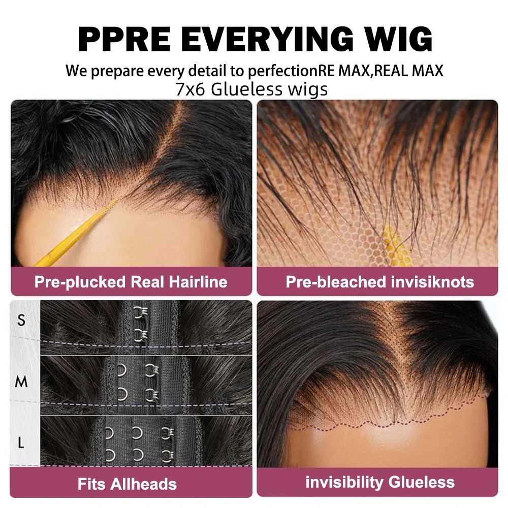 30 inch 100% glueless wigs Body Wave human hair Brazilian 13x6 hd transparent lace front wig human hair closure  7x6 250Density image 5