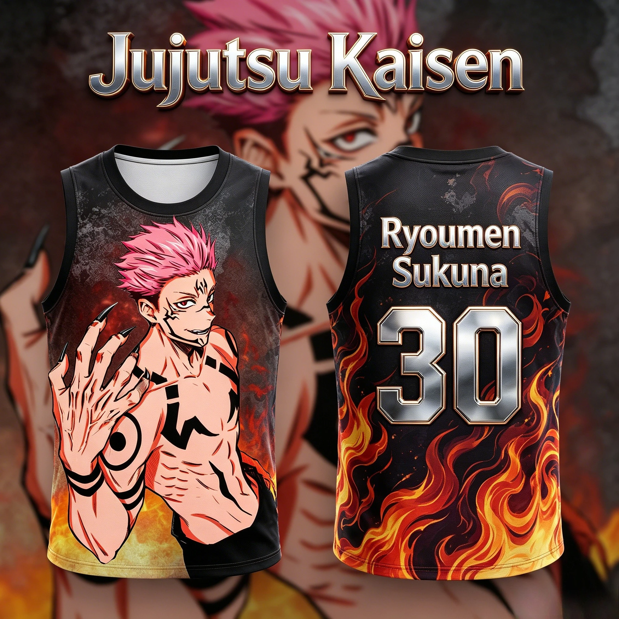 2026 Summer Hit Anime Jujutsu Kaisen Ryomen Sukuna 3D Print Crew Neck Vest, Breathable Unisex Y2K Trendy Sports Tank Top