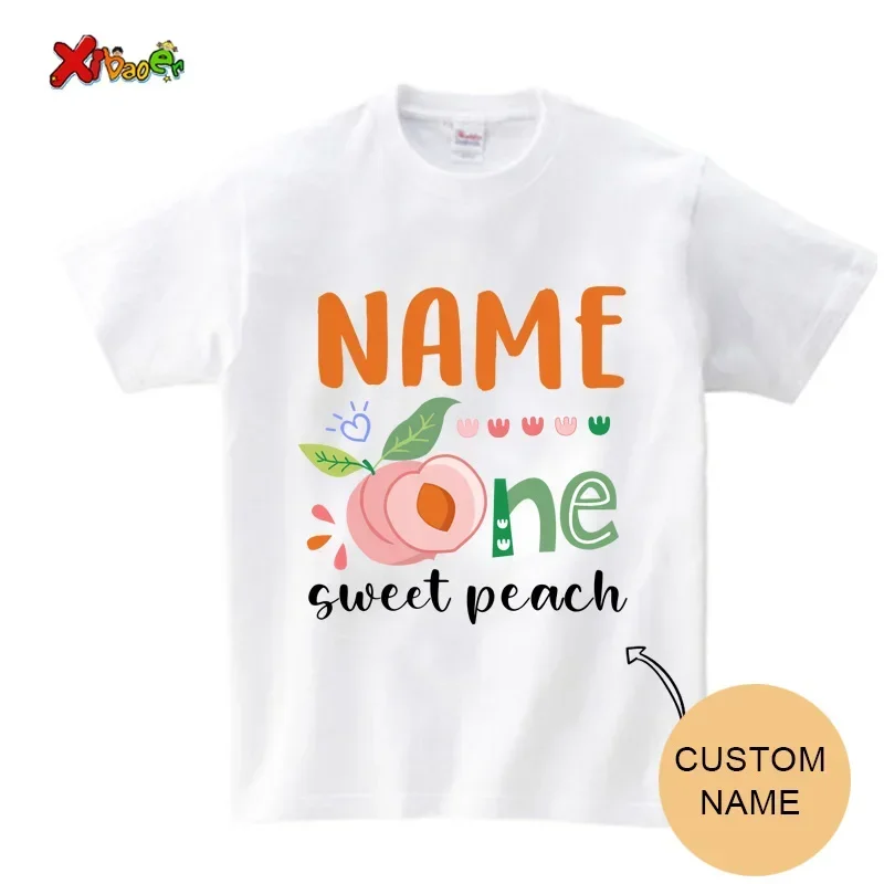 Mom Dad Me Family Matching Outfits Father Daughter Son Sweet Peach T Shirt MOMMY and Me Dad Baby Kids Clothes White T-shirt Sets