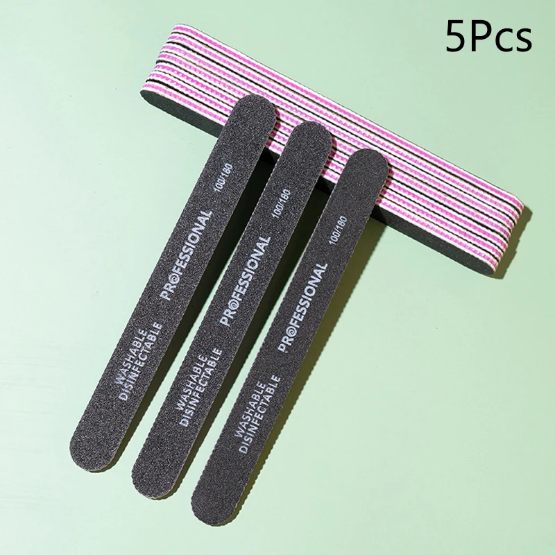 5pcs Nail File 100/180 Black Wear Resist Sandpaper Professional Nail Files Pedicure Manicure Polishing Tools