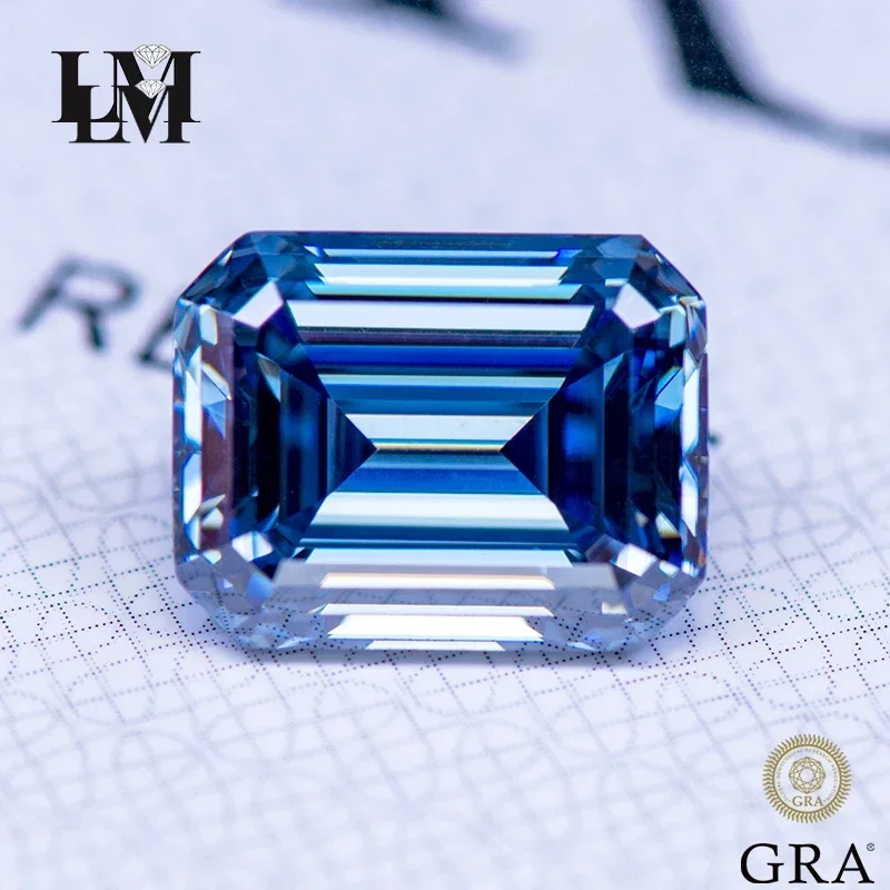 

Драгоценный камень с муассанитом, изумрудная огранка, натуральный цвет, Королевский синий цвет, аутентификация, лаборатория, Выращенный алмаз для подвесок, женское Изготовление ювелирных изделий