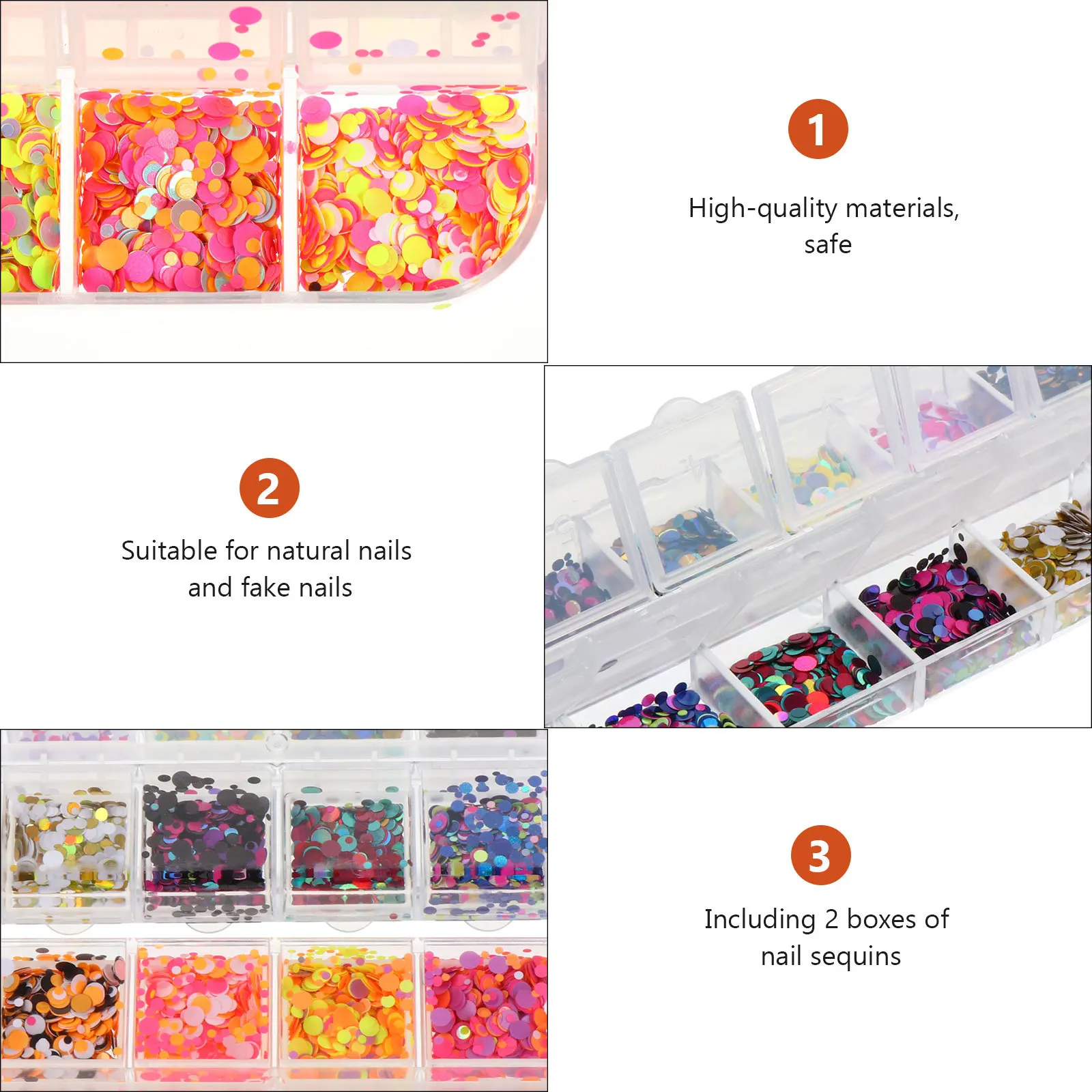 

2 Boxes Glitter Nail Sequins Fine Quality Metal Craft DIY Nail Art Stickers Decor Portable Compact Box Packaging Included