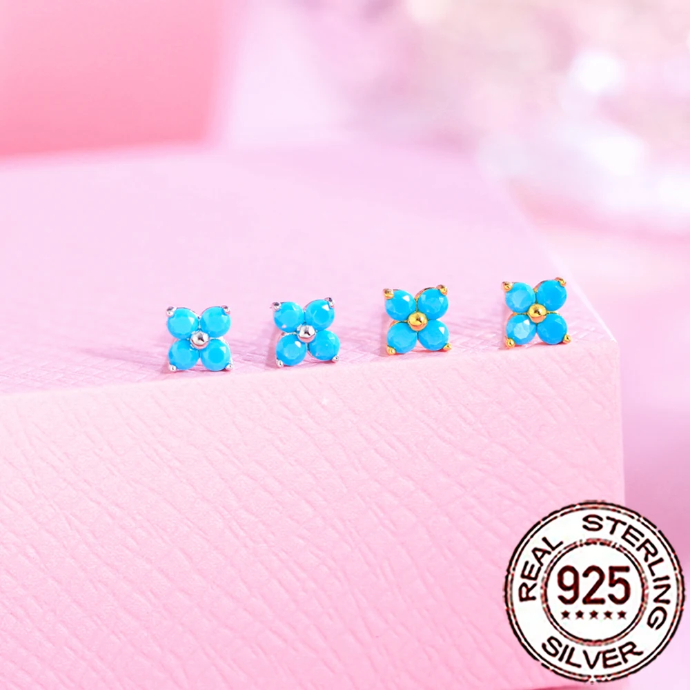 CWWZircons Mini-Piercing-Ohrringe aus 925er-Sterlingsilber, niedliche Blatt-Blume, blau, türkis, für Damen, Hochzeit, Party, edler Schmuck SE075 – Detail 9