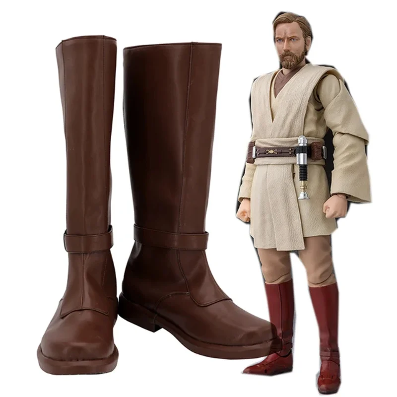 Disfraz de estrella Jedi hecho a medida Obi- Wan Kenobi, zapatos marrones, botas Kylo Ren, botas negras, accesorios para fiesta de Halloween para adultos