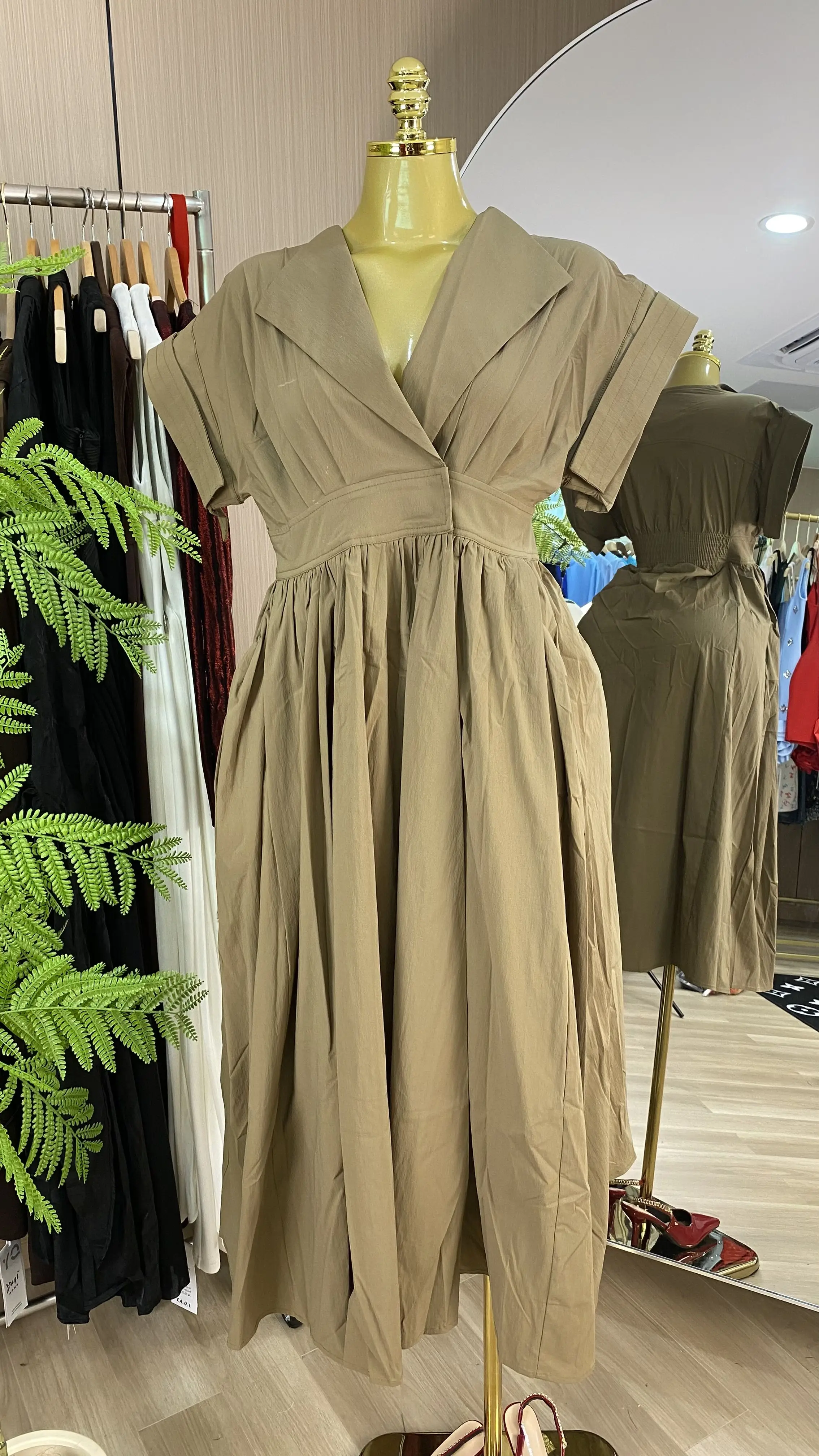

2026 Pleated Design Solid Color Girls' Dress, Simple Wide-Sleeve Elegant Midi Dress-GZXX804