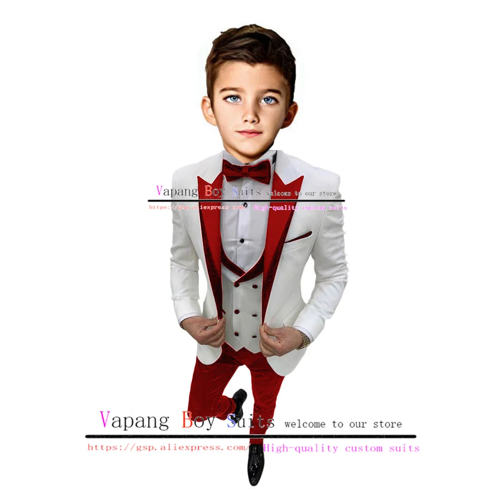 

Boys Suit Pants Vest Bow Tie 4-Piece Set Wedding Tuxedo Pointed Lapel Kids Blazer 2-16 Years Outfit