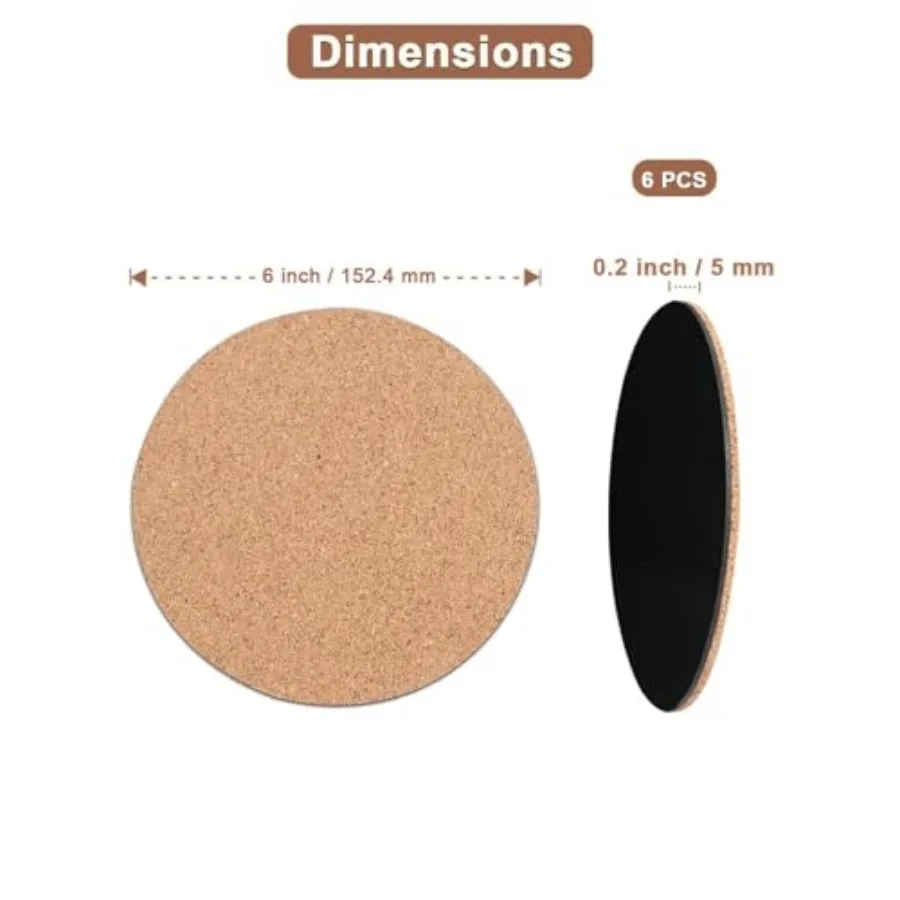 Cork Plant Coasters and Saucers 6 Inch Absorbent Round Mats for Indoor Flower Pots, Planters, Houseplants, Surface Protector fo