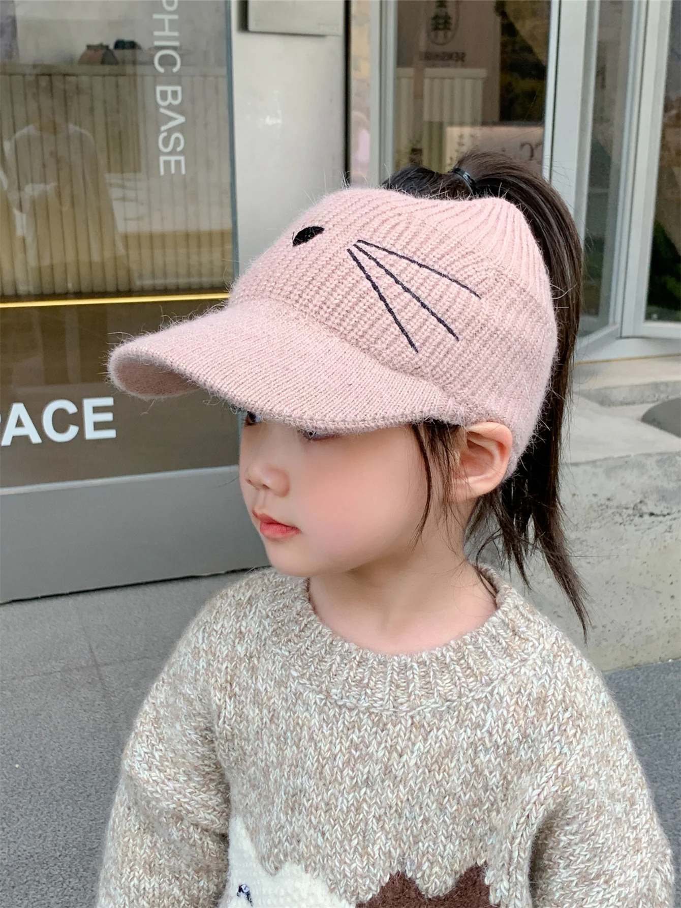 Girl\'s Hat Autumn and Winter New Knitted Warm and Cute Ear Protection Baby Thickened Wool Children\'s Empty Top Duck Tongue Hat