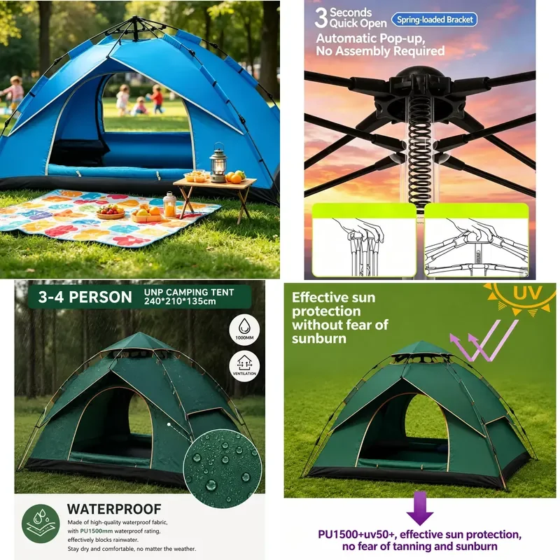 Outdoor Tents Camping 3-4 Person All Seasons Mechanism Double Layer Waterproof Premium Quality Durable Material Wholesale