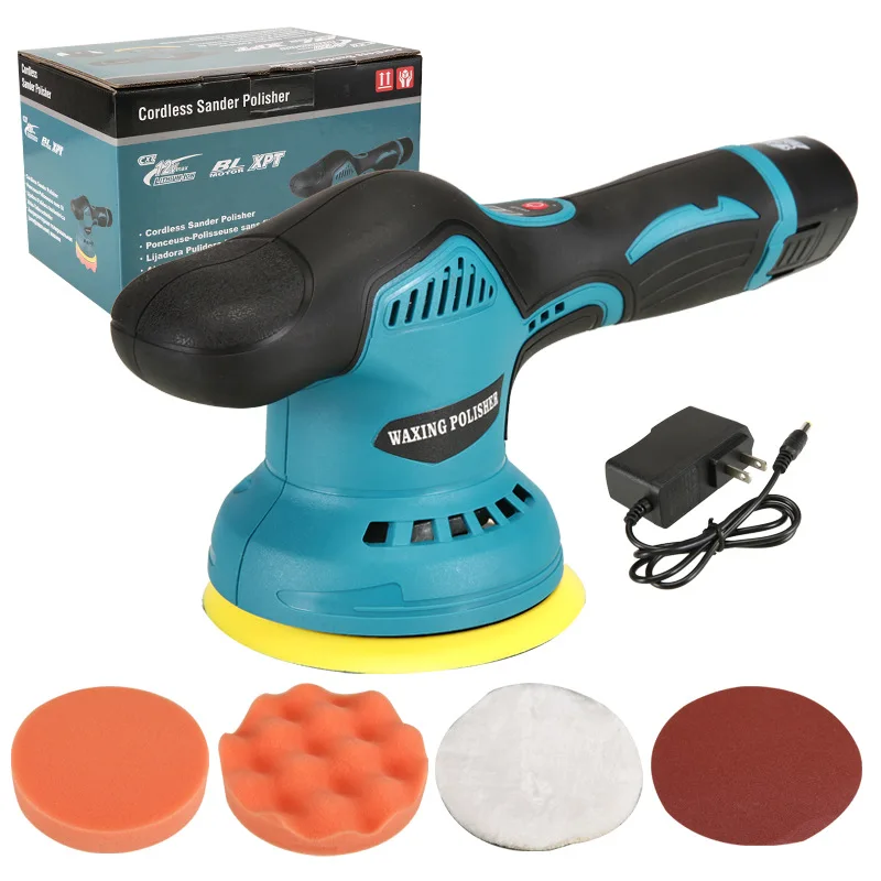 Car polishing, cordless, small, handheld, lithium battery-powered waxing, scratch repair and polishing of ca