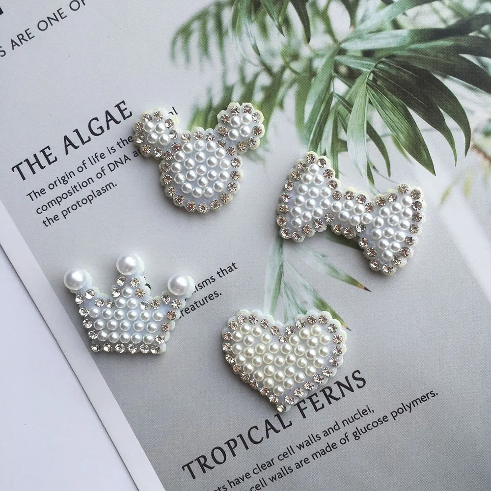 

10 шт./кор., хит продаж, стразы, жемчужная корона, животное, любовь, галстук-бабочка, сделай сам, повязка на голову, аксессуары для одежды, аксессуары для волос, тканевая наклейка