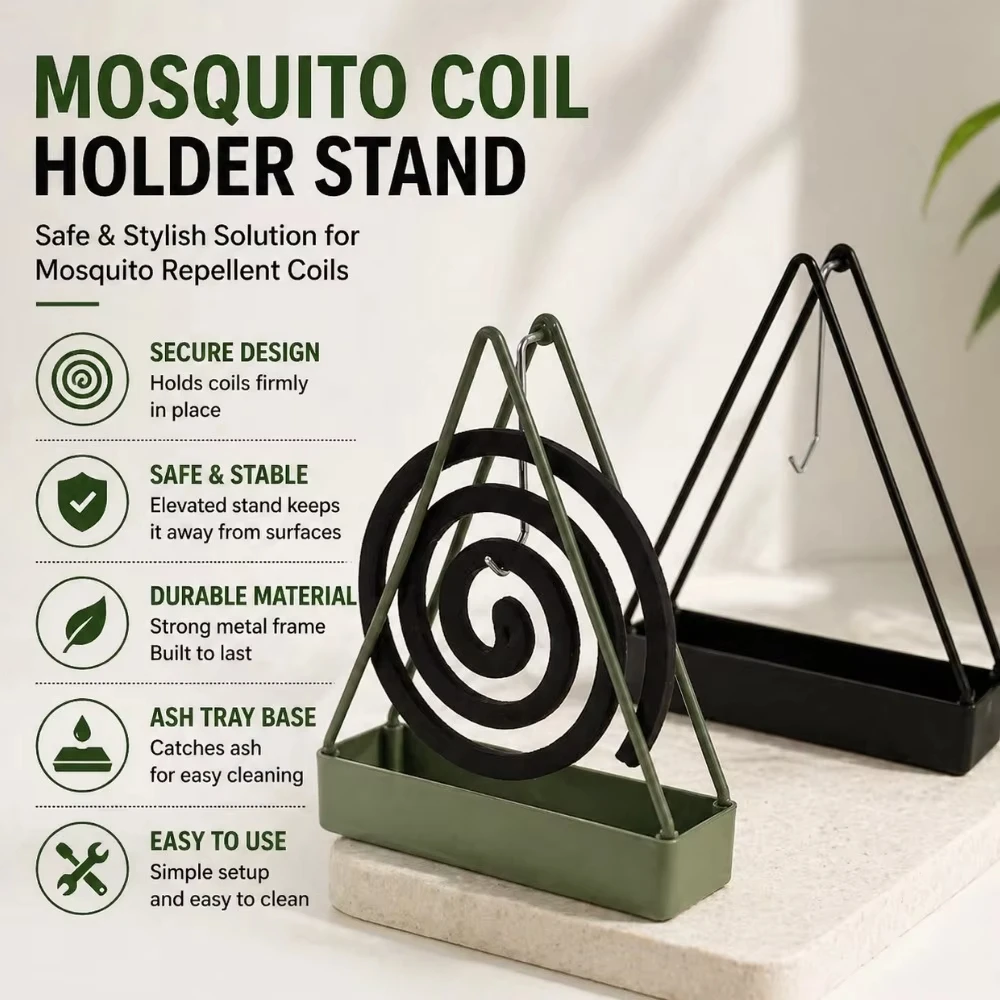 Iron Mosquito Coil Holder Incense Holders with Tray Coil Incense Burner Frame Repellent Incense Rack for Household Bedroom Patio