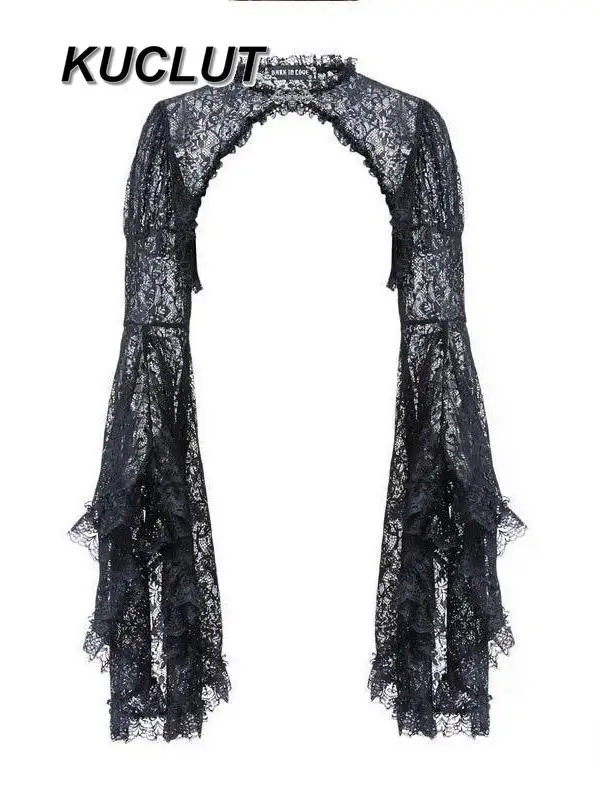 

Japanese Gothic Style ATwo-Dimensional COS Lolita Jacket Halloween Black Mesh Shawl Stand Collar Princess Short Coat for Women