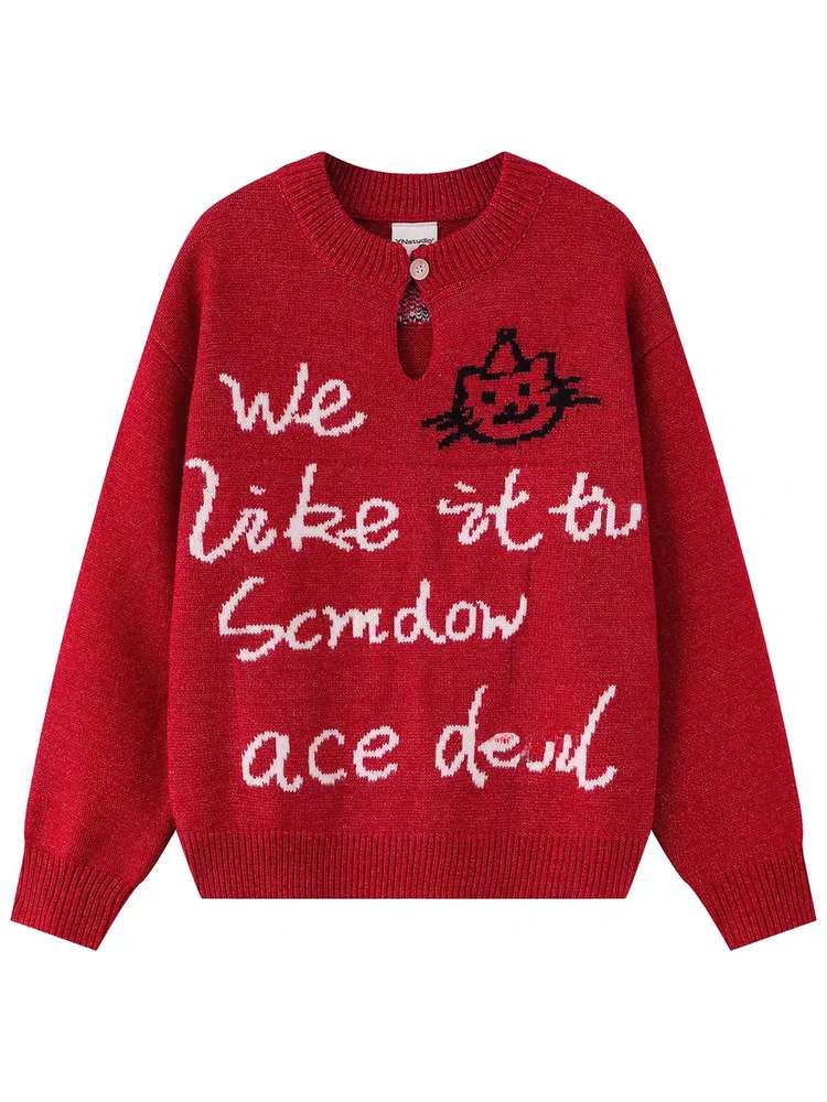 

Американский ретро круглый свитер с буквами Ne, свободный повседневный вязаный свитер Lazy Street ort для мужчин и женщин, пар