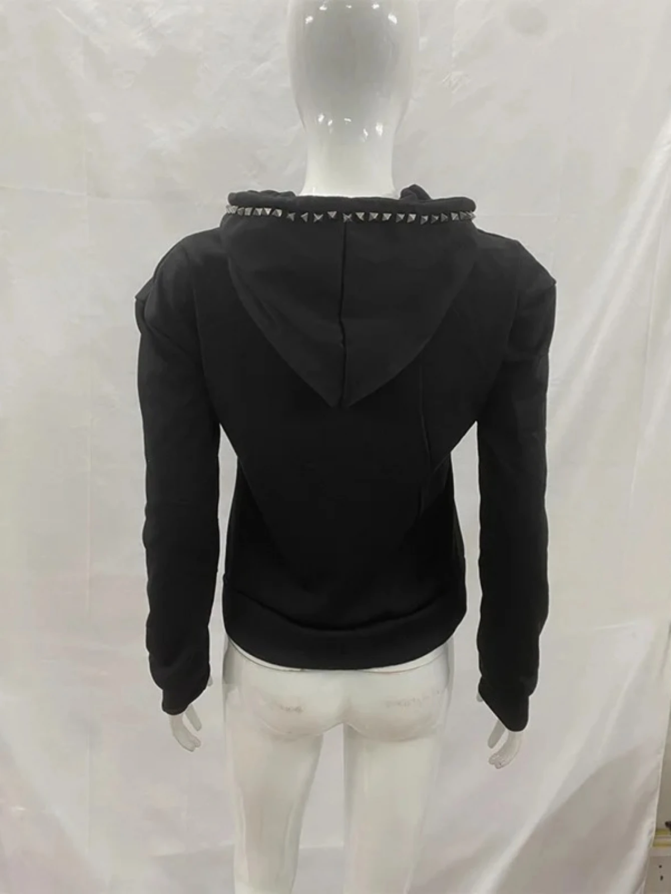 Bluza z kapturem Y2K z nitami i zamkiem błyskawicznym, damska, Harajuku, czarna, oversize, gotycka, retro, klasyczna bluza, odzież zimowa