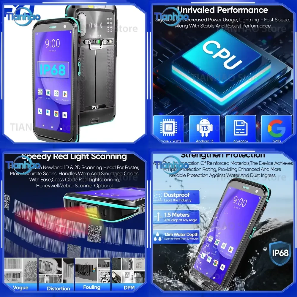 Промышленный PDA-терминал FYJ F9825 на Android 13 с 4 ГБ ОЗУ, 64 ГБ ПЗУ, портативный компьютер, мобильный терминал сбора данных с UHF RFID-ридером