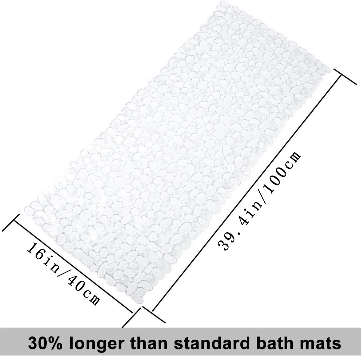 1Pc Extra Long Pebble Bathtub Mat, 16x39.4in(40x100cm) Non-Slip Bath Pad with Suction Cups，Anti-Skid Floor Mat for Shower & Tub