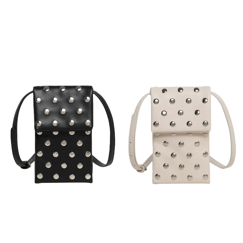 

Luxury Studded Crossbody Bag Stylish Casual Vertical Phone Bag High-end Minimalist Women's Shoulder Bag Soft Pu Leather Wallet