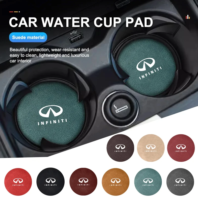 2Pcs Car Interior Water Cup Mat Leather Coasters Pad For Infiniti Q50 FX35 Q30 G37 Q70 QX70 G35 Q60 QX50 QX60 QX80 QX30 JX35 G25