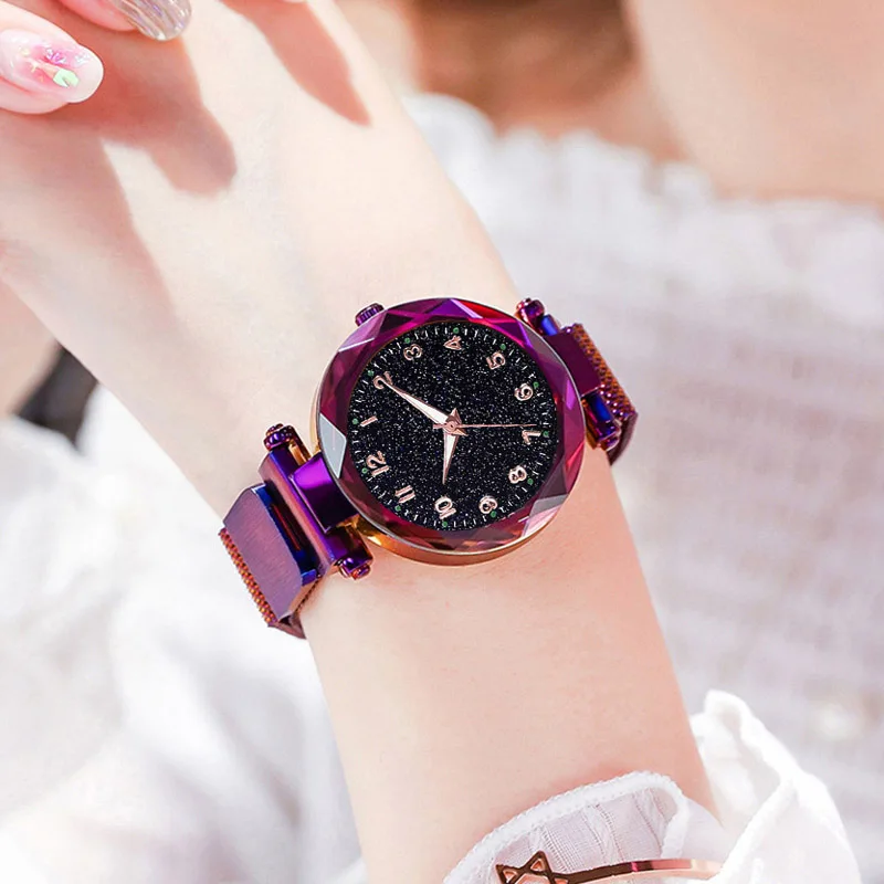 Relojes luminosos de lujo para mujer, reloj de pulsera magnético con cielo estrellado para mujer, reloj de pulsera resistente al agua con diamantes de imitación, reloj femenino