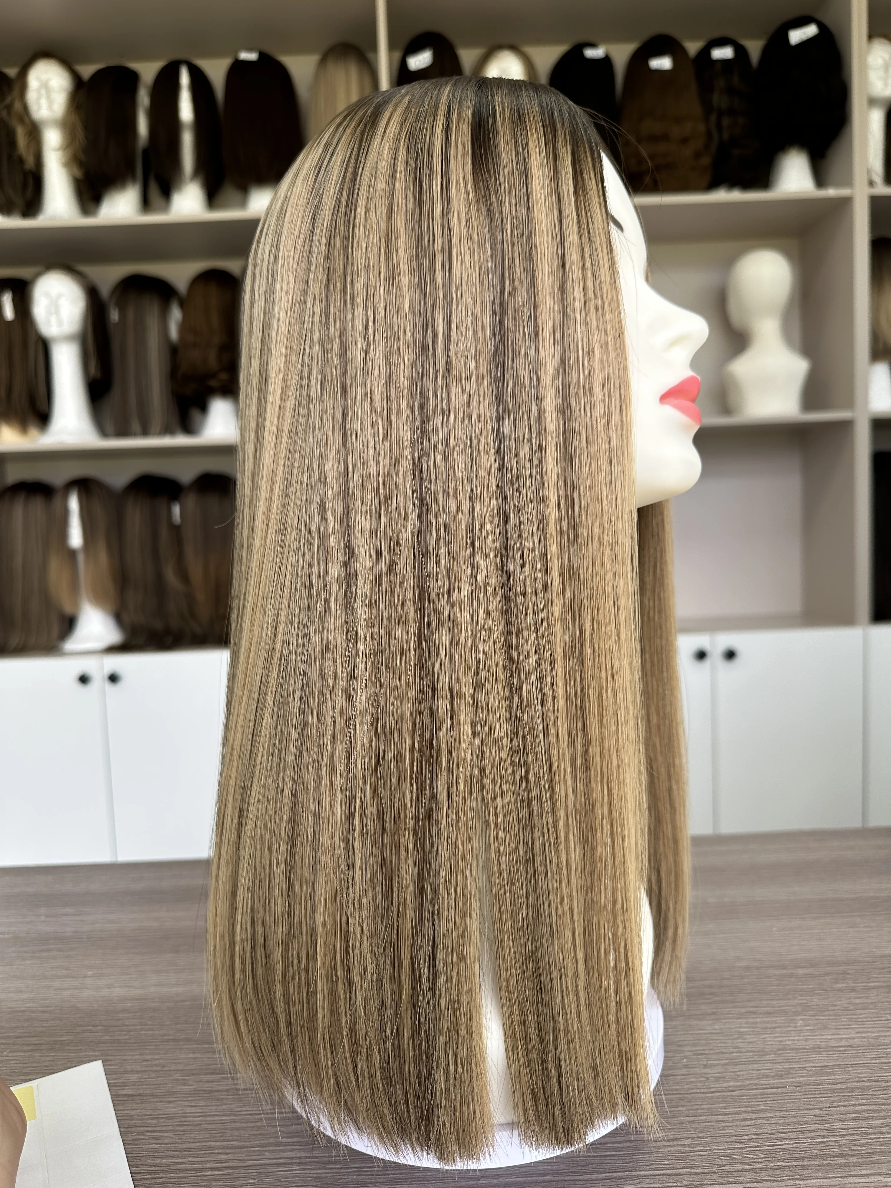 Peruca com top de seda para as mulheres, perucas de cabelo humano, cabelo europeu, cor loira, loiro, frete grátis