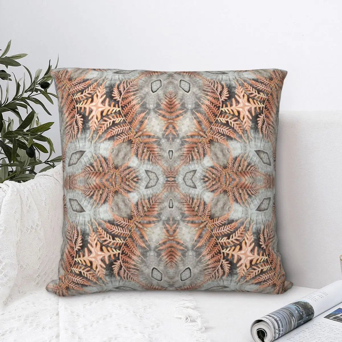 Bronze Fern Square Pillowcase Polyester Pillow Cover Velvet Cushion Zip Decorative Comfort Throw Pillow For Home Living Room