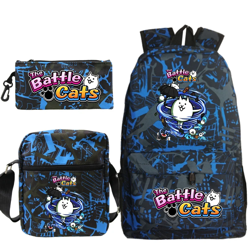 Cartoon Game The Battle Cats Backpack 3pcs Set Lightweight Schoolbag for Boys Girls Travel Bag Student Daily Casual Backpacks