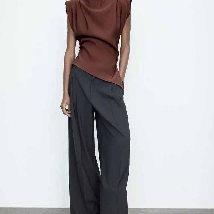 Primavera nuove donne casual piegate oulder Svel Top tessuto in poliestere slim fit lunghezza media chiusura con cerniera colore irt