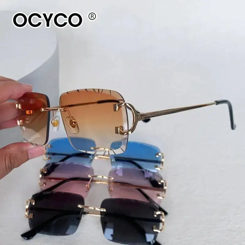 OCYCO Neue randlose quadratische Sonnenbrille für Herren, Kupfernickel, modische Punk-Sonnenbrille mit Farbverlauf, Vintage, trendige Brille mit kleinem Rahmen, UV400 – Detail 3
