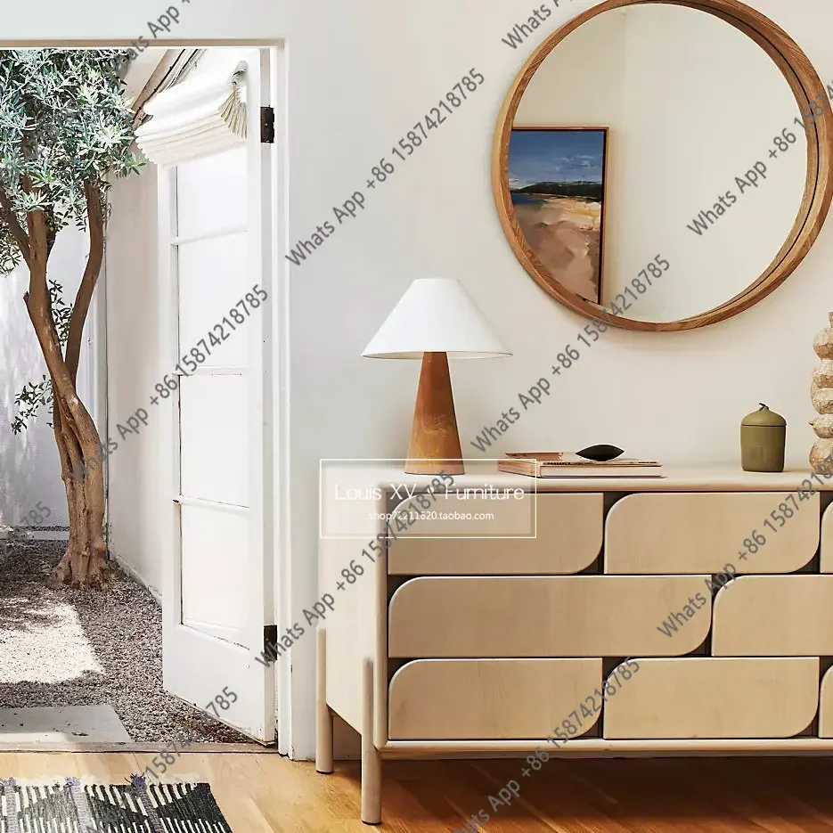 

X69 Nordic Solid Wood Eight-bucket Cabinet Retro Storage Living Room Bedroom Bedside Small Apartment Medieval Entrance Storage