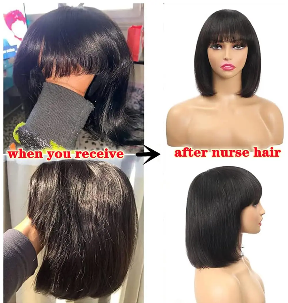 613 Blonde Short Bone Straight Bob Human Hair Wig With Bangs For Women Brazilian Remy Hair Blonde Wig for Women 613 Machine Made