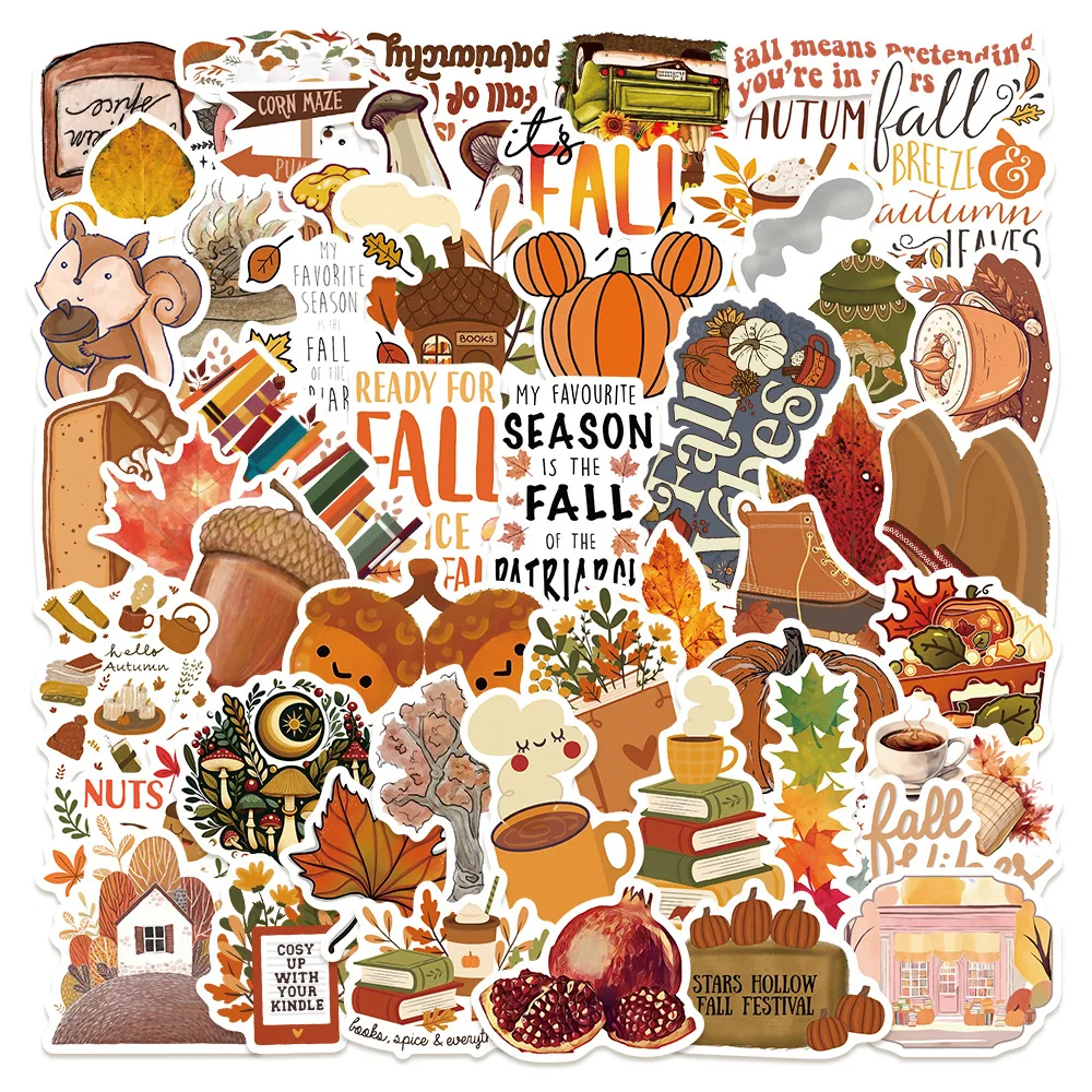 50PCS Fall Cartoon Stickers Notebook Computer Handbook Guitar Skateboard Decorative Stationary Stickers