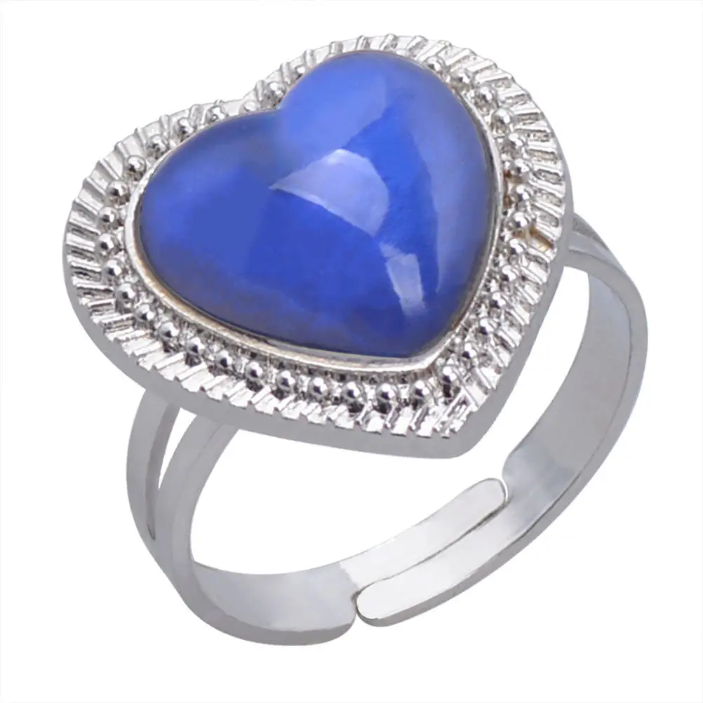 2Pcs Fashion Heart Design Color Shift Mood Rings Adjustable Open Finger Rings for Women Girls Temperature Sensitive Gift