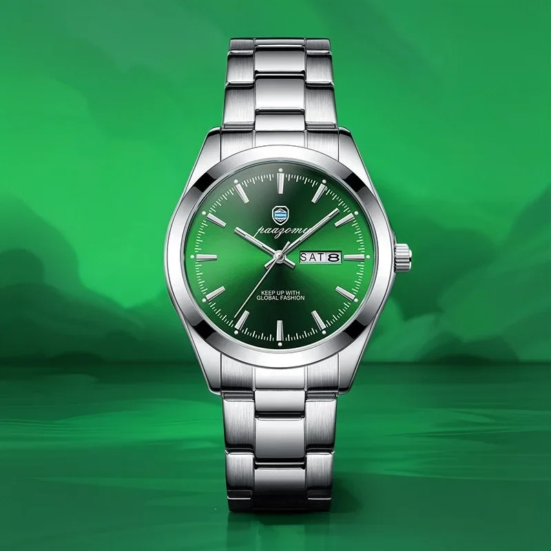 

PAAZOMU Men's Stainless Steel Quartz Watch 30 Meters Waterproof Luminous Automatic Calendar Sports Style Suitable For Daily Wear