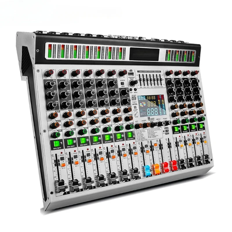 12-Channel Pro Audio Digital Mixer Mixer Console 99 DSP Mini Mixer Console with Bluetooth MP3 USB