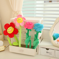 Hot Sale Cartoon Simulation Sun Flower Rose Flower Plush Toys Smile Face Flower Bendable Curtain Buckle Children Gift Room Decor