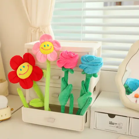 Hot Sale Cartoon Simulation Sun Flower Rose Flower Plush Toys Smile Face Flower Bendable Curtain Buckle Children Gift Room Decor