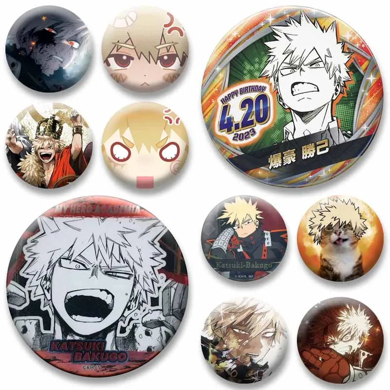 32/58mm Anime Figure Katsuki Bakugo Badge Handmade Round Enamel Pins Snap-in Cartoon Brooch Backpack Clothes Jewelry Accessories