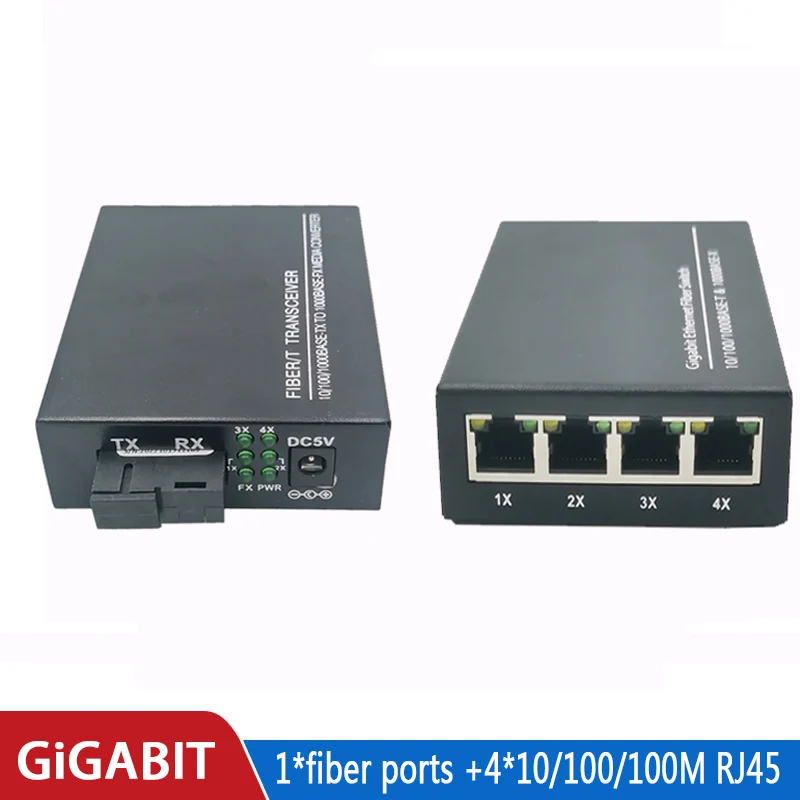 10/100/1000M 4 RJ45 1 SC Fast Ethernet switch 1G4E Converter Ethernet Fiber Optical Media Converter fiber Port PCBA 1F4E