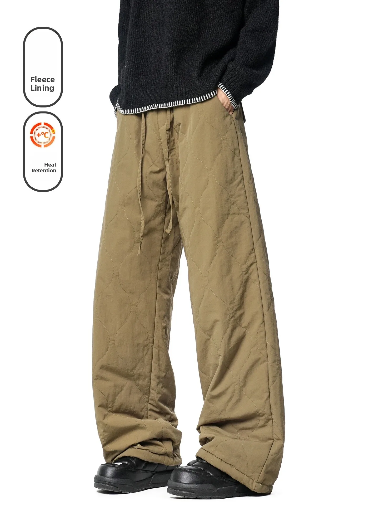 

Thiened Fce Lined Winter Cotton Pants Men's Street Sle Loose Wide Leg Casual Long Trousers Youth Faion Straight Cut
