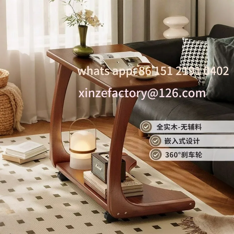 

Customizable sofa side few wheeled mobile trolley solid wood small coffee table small apartment living room household