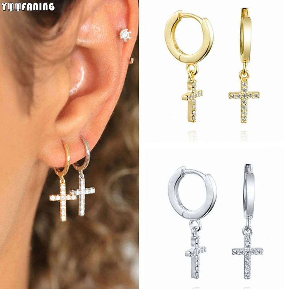 

925 Sterling Silver Ear Needle Fashion High Grade Gold Silver Hoop Earrings Cross Design Exquisite Earrings for Women Jewelry