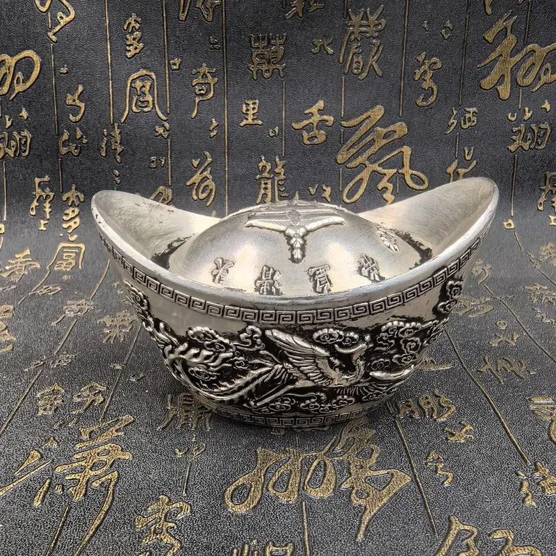 Antique-style alloy -plated dragon and phoenix Kangxi silver ingot metal craft ornament
