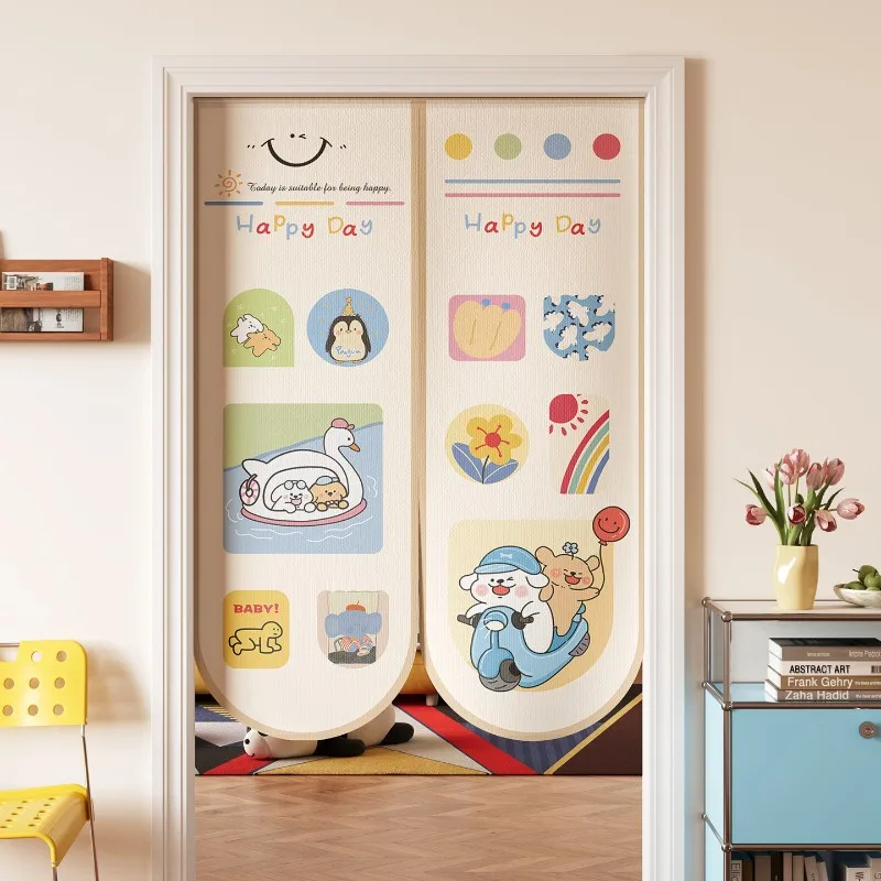 VIKAMA Cute Country Cartoon Door Curtain Farmhouse Floral Print Hanging Room Divider for Kids Children's Bedroom Kitchen Decor