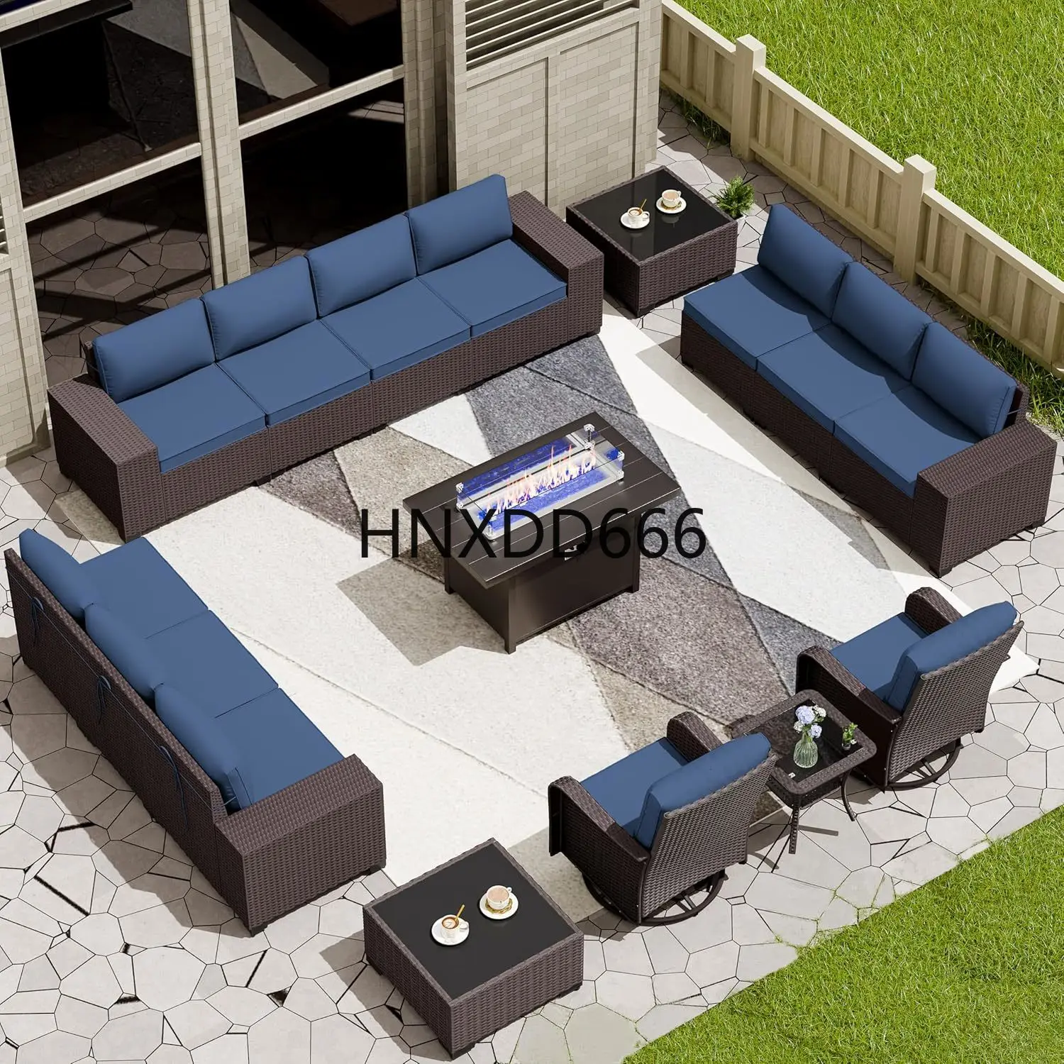 

Outdoor Furniture Patio Sectional Sofa Conversation Sets w/ETL Approved Gas Fire Table & Coffee Table,Swivel RockingChair