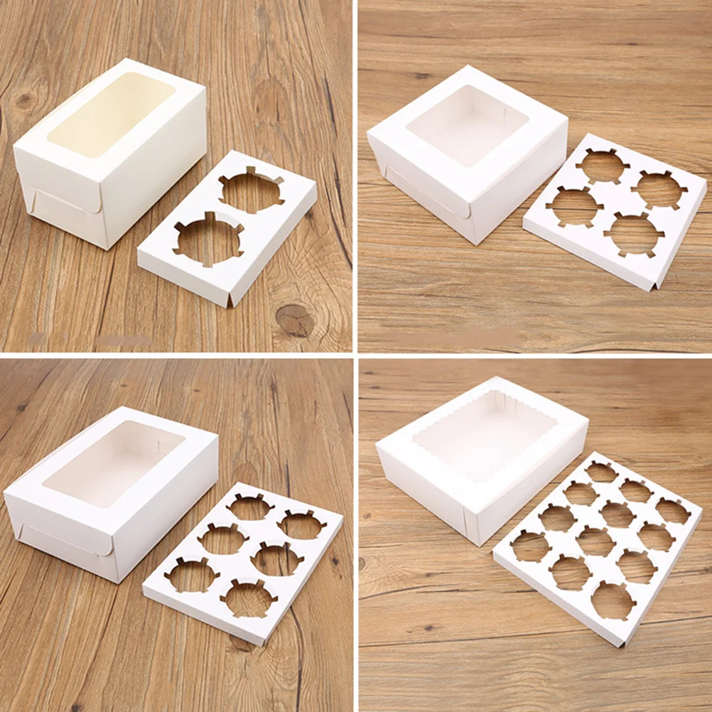 Cupcake Packaging Boxes Cookie Containers Stand White Muffins Windowed with 12 Cavity Holder