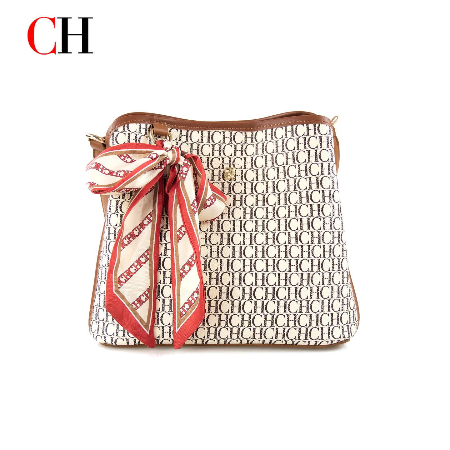 CH Bucket Crossbody Bag Women Letter Print Scarf Decor Adjustable Wide Strap Large Capacity Travel Daily Ladies Shoulder Purse