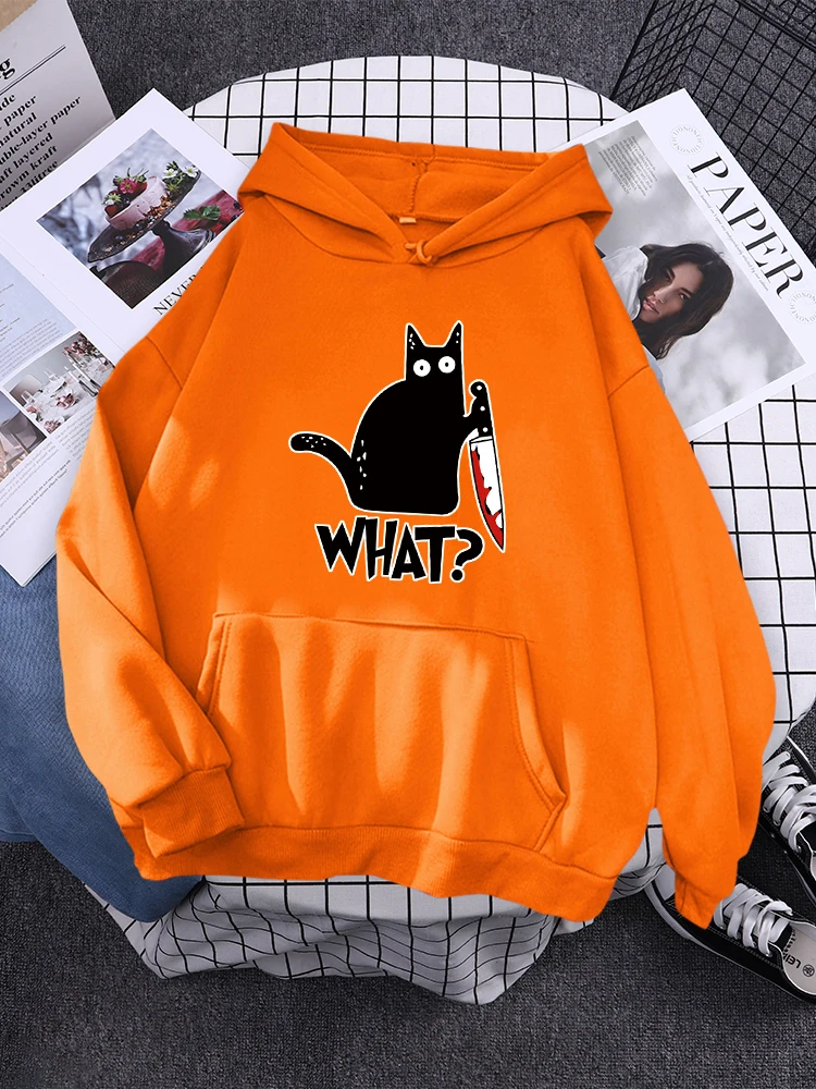 Hoody Little Black Cat And Knife Sweatshirt With Hooded Woman Oversized Aesthetic Hoodie Womens Winter Female Cats Hoodies