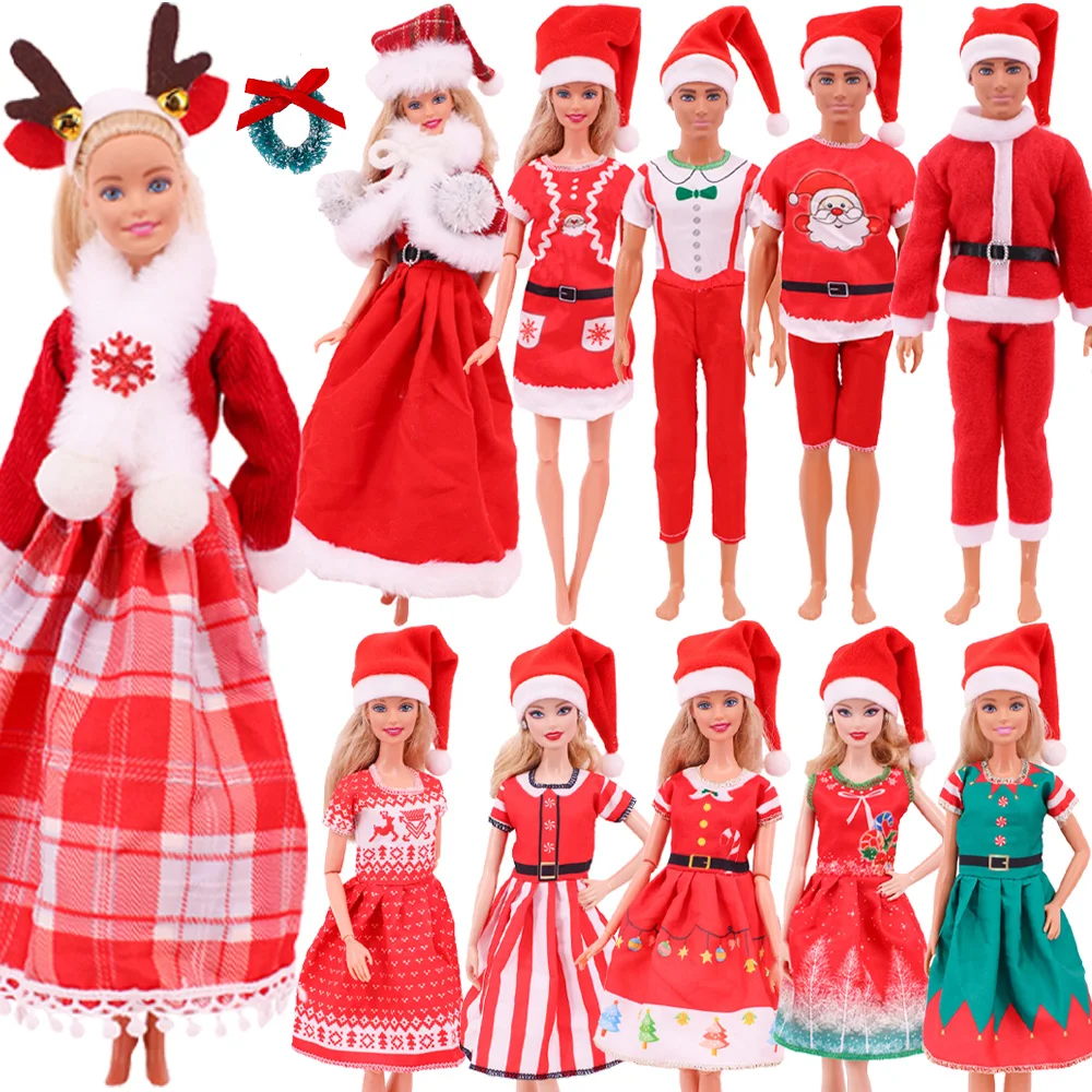 Doll Christms Clothes Red Christms Doll Clothes Dress+Christmas Hat For Ken BJD&Barbiees Doll Clothing Accessories Girl\'s Toys