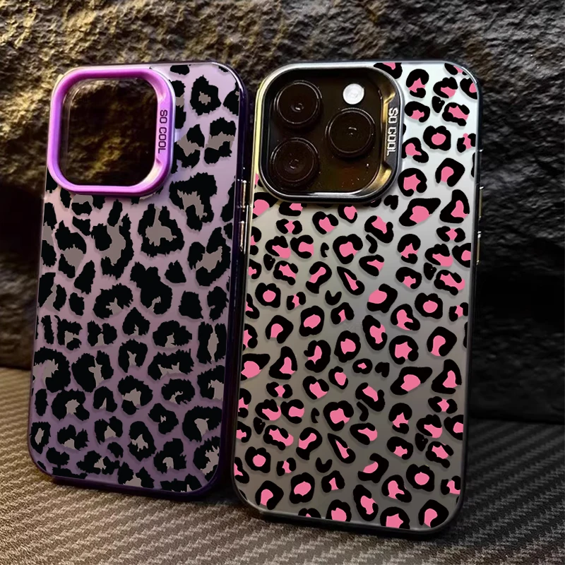 Fashion Aesthetic Leopard Print Plating PC Phone Case for Samsung Galaxy S25 Edge S24 S23 S22 S21 S20 Ultra Plus FE A56 A36 A26